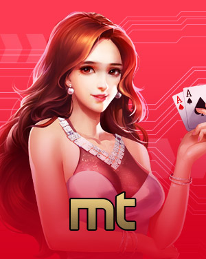 Mini Ted (MT) banner featuring elegant woman holding two aces on a red background at MWIN8 online casino