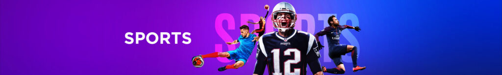 MWIN8 Sports banner featuring football, basketball, and American football players in action.