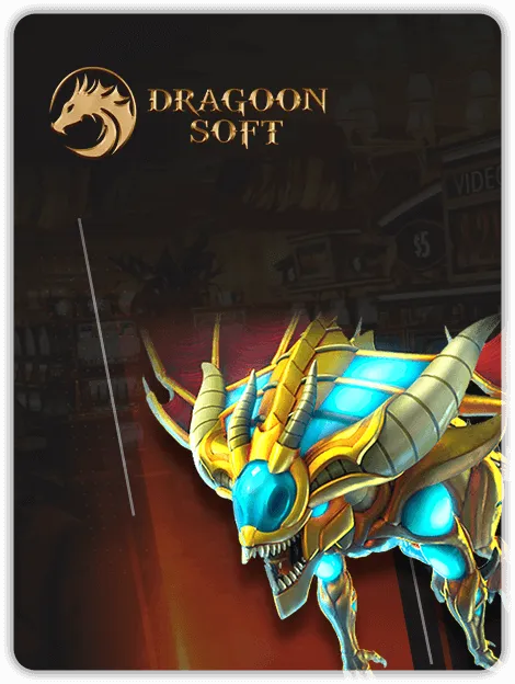 Dragoon Soft fishing game banner on MWIN8 featuring a futuristic armored sea creature with glowing blue details