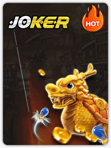 Joker Fishing game banner at MWIN8 featuring a golden dragon shooting pearls and coins in an arcade-style underwater setting