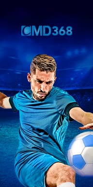 CMD368 sports banner featuring a football player kicking a ball in a stadium.