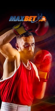 MaxBet sports banner featuring a boxer in red gear with raised gloves, ready to fight.